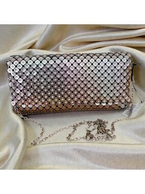 Kate Landry Bronze Chainmail Metal Mesh Rhinestone Evening Bag NWT